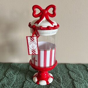 Peppermint & Pine Holiday Christmas Candy Holder Red Bow NEW!